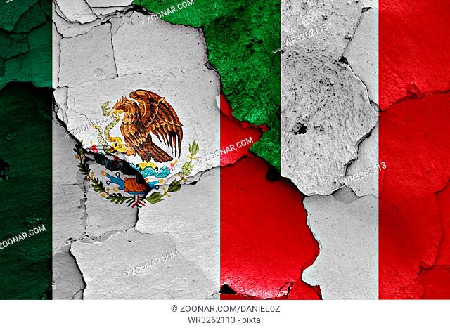 flags of Mexico and Italy painted on cracked wall