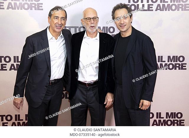 Italian actor Claudio Santamaria, italian director Gabriele Salvatores and italian mayor Giuseppe Sala during Tutto il Mio Folle Amore premiere at the Palazzo...