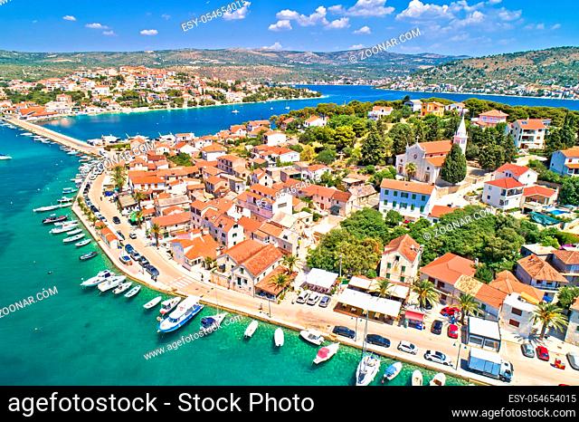 Adriatic town of Rogoznica aerial coastline view, central Dalmatia region of Croatia