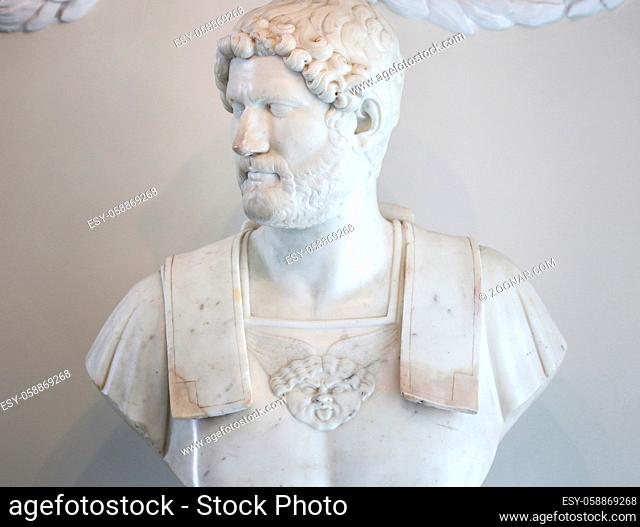 Bust of Roman emperor Hadrian made in white marble by unknown artist
