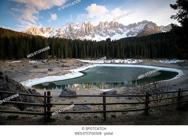 Italy, South Tyrol, Dolomites, Karersee and Latemar group