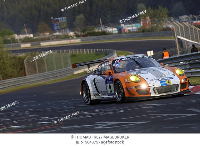 Porsche GT3R Hybrid, a test vehicle driven by Joerg Bergmeister, Richard Lietz, Marco Holzer and Martin Ragginger during the 24-hour race at the Nurburgring...