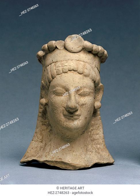 Woman's Head with Crown and Earrings, 600-475 BC. Creator: Unknown