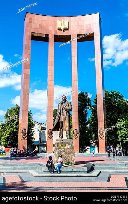 LVIV, UKRAINE - SEPTEMBER 5: Leader of Ukrainian national movement Stepan Bandera monument on September 5, 2013 in Lviv, Ukraine