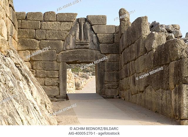 Main gate of the ancient city of Mycenae, archaeological site, Greece