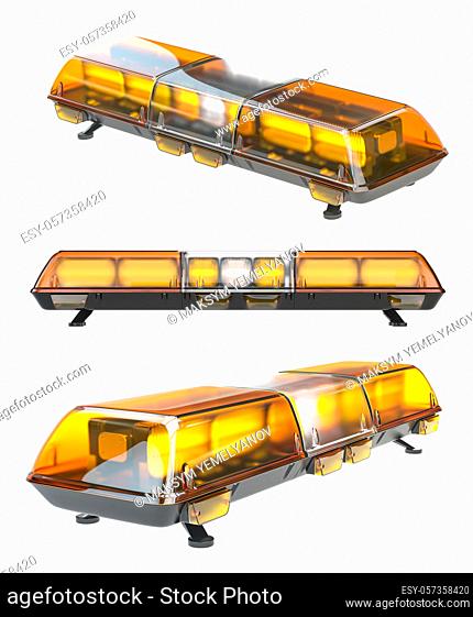 Orange flashing siren emergency lights of police, ambulance or fire rescue car. 3d illustration