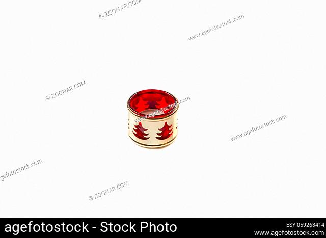 beauty red Christmas candle holder with gold trees, isolated on a white background