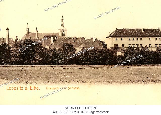 Castles in Litomerice District, Breweries in Litomerice District, Lovosice, 1903, Ústí nad Labem Region, Lobositz, Brauerei mit Schloß, Czech Republic