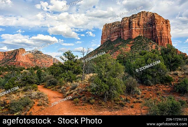Hiking trails in Sedona, Arizona lead out into the beautiful red rock desert scenery