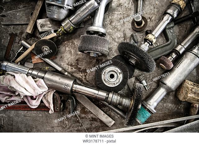 Still life of tools in a sheet metal factory