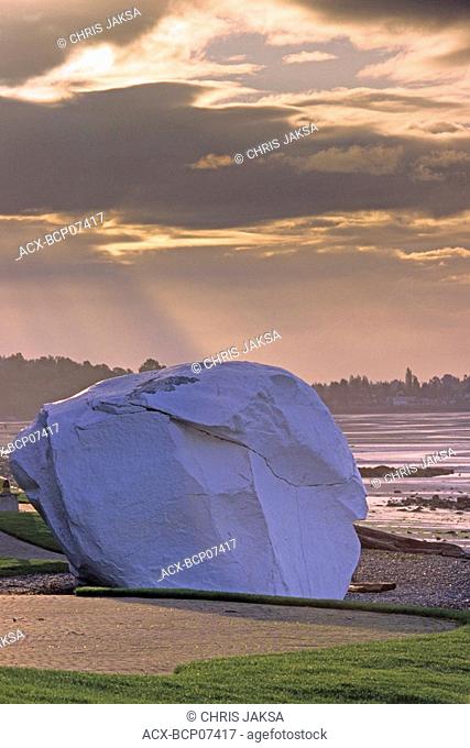 The 486-ton glacial erratic boulder for which this beach town is named, White Rock, British Columbia, Canada