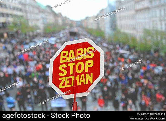 Million Moments for Democracy group demonstrations against pro-Russian stances of President Milos Zeman in Wenceslas Square, Prague, Czech Republic, April 29
