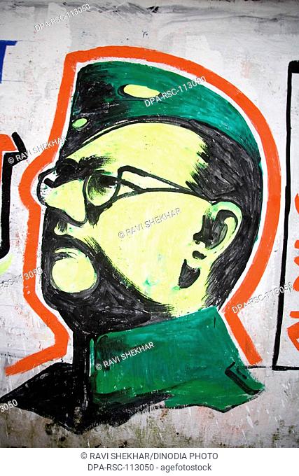 Painting of national leader and freedom fighter Netaji Subhash Chandra Bose ; Bada bazaar ; Calcutta now Kolkata ; West Bengal ; India