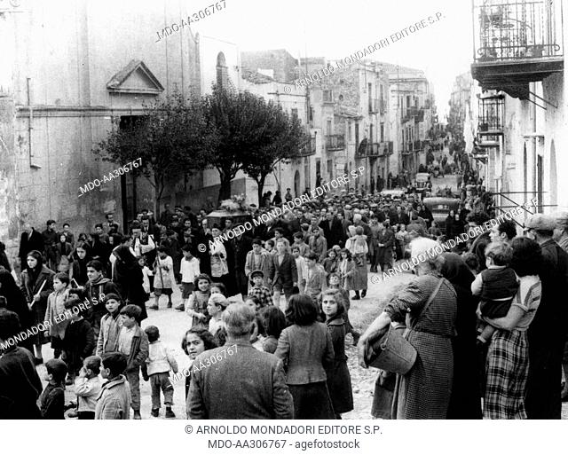 Funeral of Gaspare Pisciotta . People taking part in the funeral of Salvatore Giuliano's right-hand man, Gaspare Pisciotta. Montelepre, February 1954