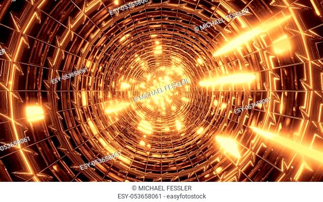abstract metal tunnel with colorful reflection 3d illustration background wallpaper, abstract design 3d rendering