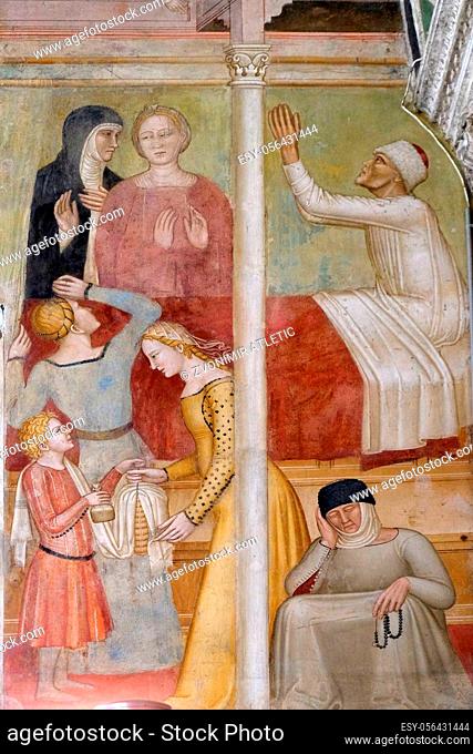 Miracle of the saint, detail from St Peter of Verona preaching, fresco by Andrea di Bonaiuto, Spanish Chapel in Santa Maria Novella Principal Dominican church...