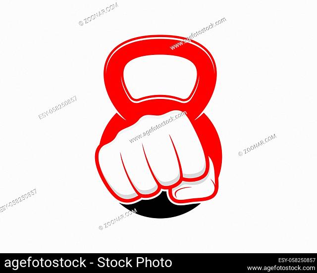 Punch hand inside the gym kettle bell