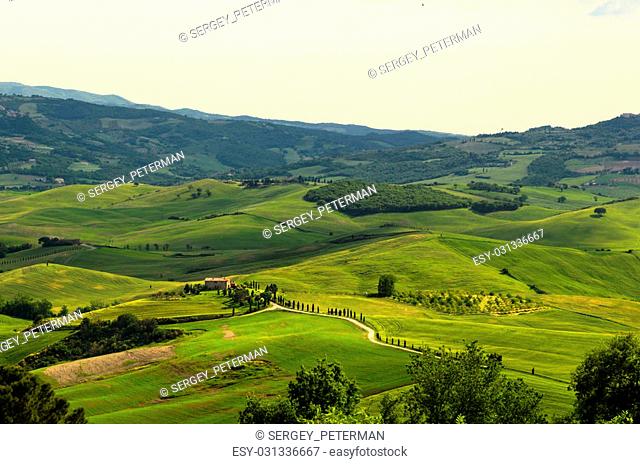 view of Pienza, province of Siena, Val d'Orcia in Tuscany, Italy