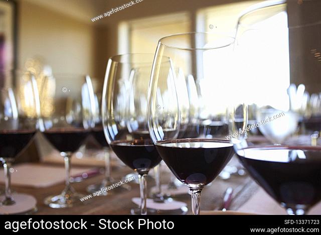 Glasses of red wine, VÃ©ritÃ© Wines, California, USA