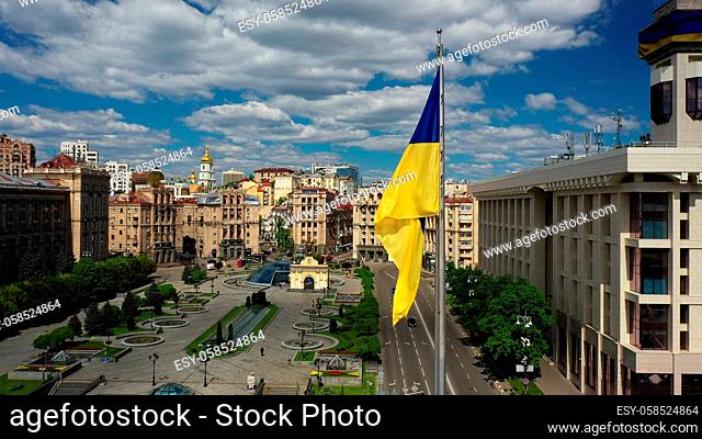 30.05.2020 Kiev Ukraine. Aerial photo of Ukraine Maidan Nezalezhnosti