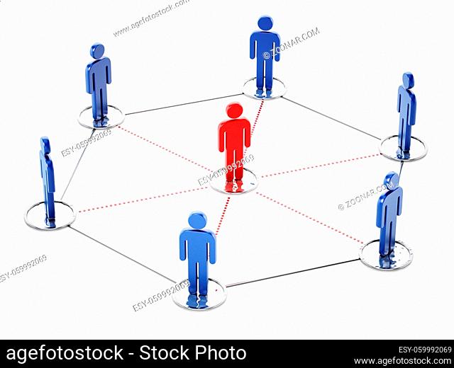 Connected people with a stand out figure at the center. 3D illustration