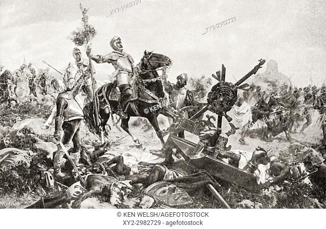 Hernán Cortés victorious at the Battle of Otumba, Otumba de Gómez Farías, where he defeated the Aztecs in 1520. Hernán Cortés de Monroy y Pizarro Altamirano