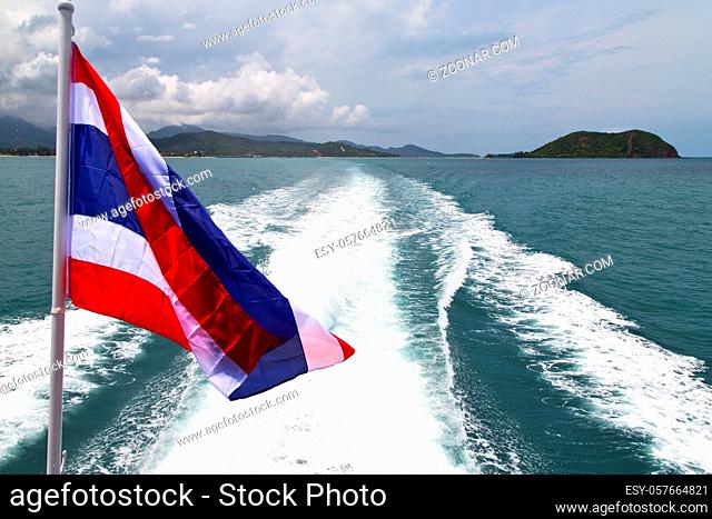 asia myanmar kho samui bay isle waving flag  in thailand and south china sea