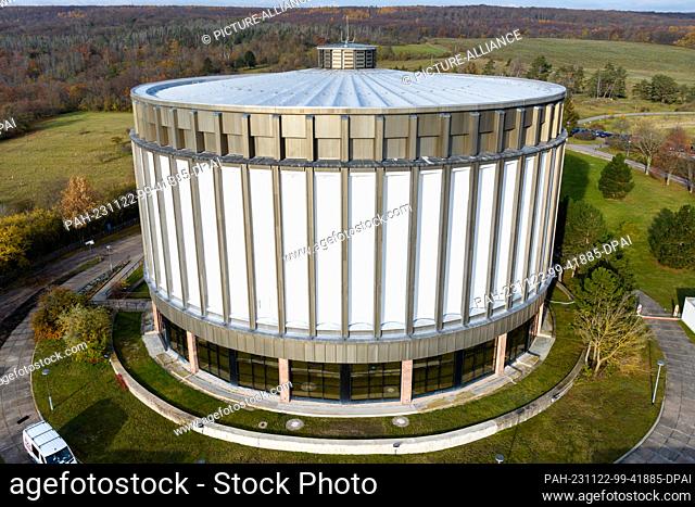 22 November 2023, Thuringia, Bad Frankenhausen: The Panorama Museum, photographed with a photo drone, is to be renovated before the 500th anniversary of the...