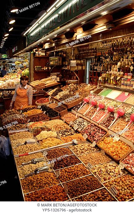 Confectionary and nuts stall Mercat de la Boqueria Barcelona