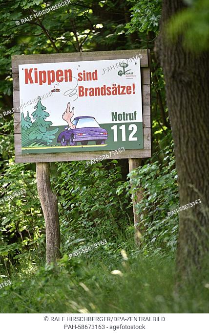 A forest fire warning sign, photographed on 26.05.2015 near Gross Glienicke (Brandenburg). At the moment Brandenburg has a third forest fire risk in Brandenburg...