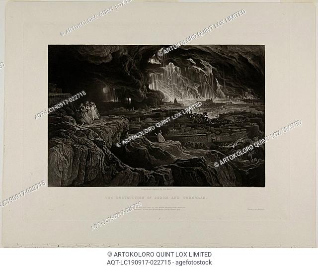 The Destruction of Sodom and Gomorrah, from Illustrations of the Bible, 1832, John Martin, English, 1789-1854, England, Mezzotint with etching in black on ivory...