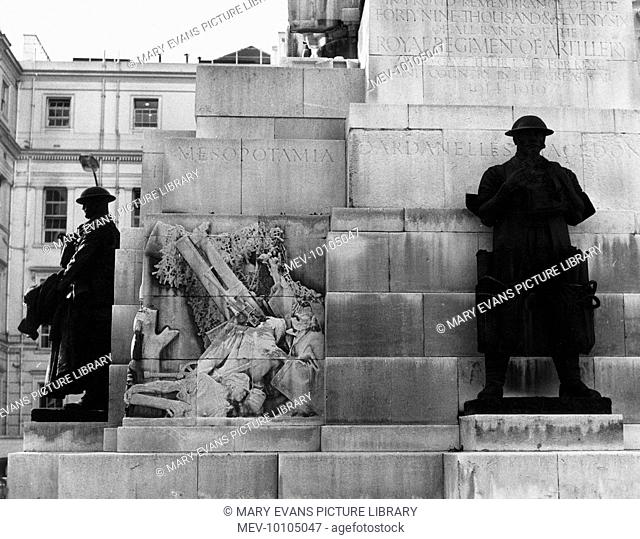 'The Royal Artillery Memorial at London's Hyde Park Corner; a close-up view of the monument's side '