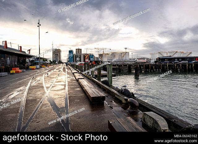 Auckland harbor after thunderstorm at sunset, New Zealand