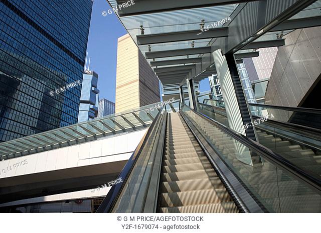 escalator and office buildings, Hong Kong, China