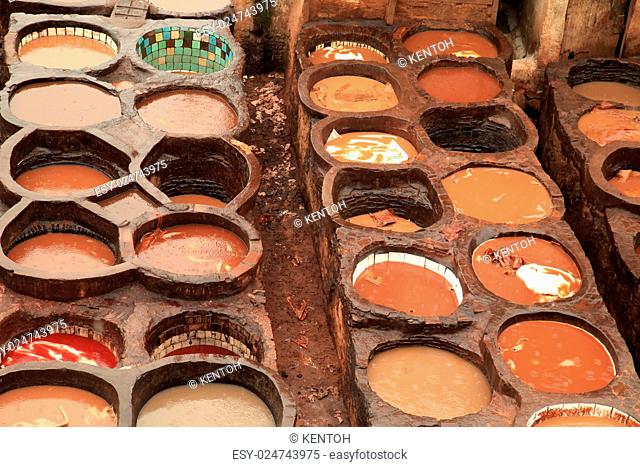 Morocco Tannery in Fez or Fes with Dye Pits