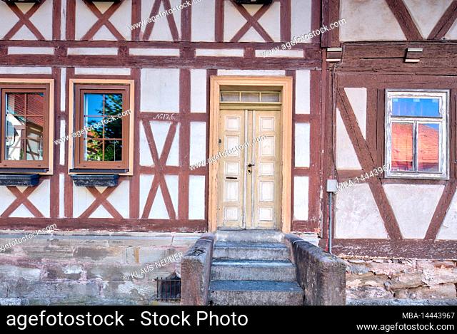 Half-timbered house, half-timbering, house facade, village view, summer, Heldburg, Thuringia, Germany, Europe