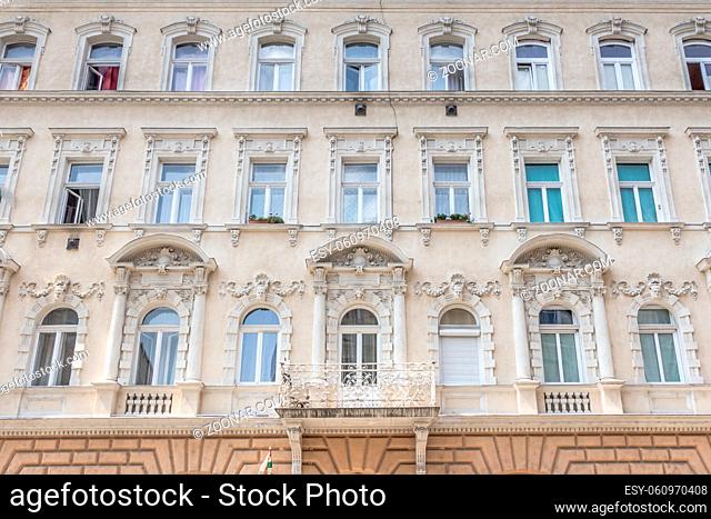 Facade of an old appartment buidling in Budapest Hungary with a lot of ornamental details