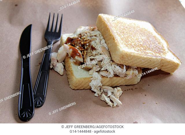 Florida, Winter Haven, Bubbachucks BBQ, restaurant, barbeque chicken sandwich, food, fork, knife, plastic, sauce