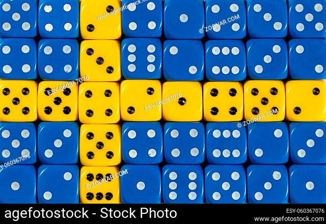 National flag of Sweden in colorful background of dices