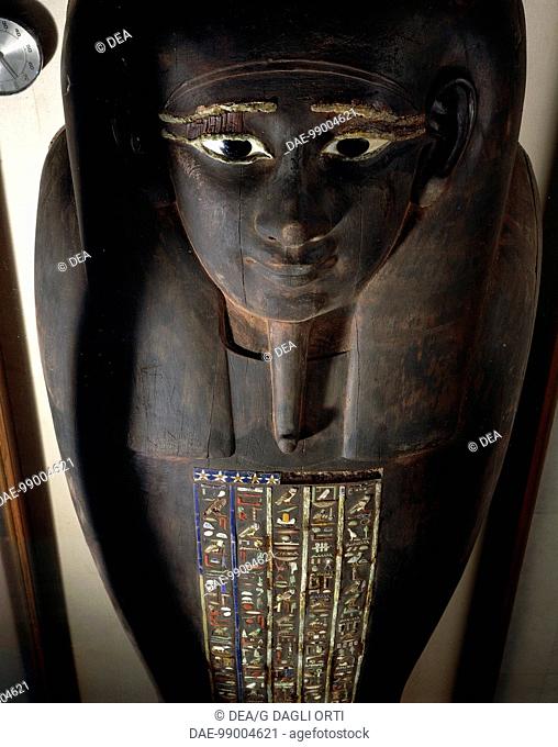 Egyptian civilization, 4th century b.C. Coffin of Petosiris, detail, wood with polychrome glass inlays, from the Tomb of Petosiris at Tuna el Gebel