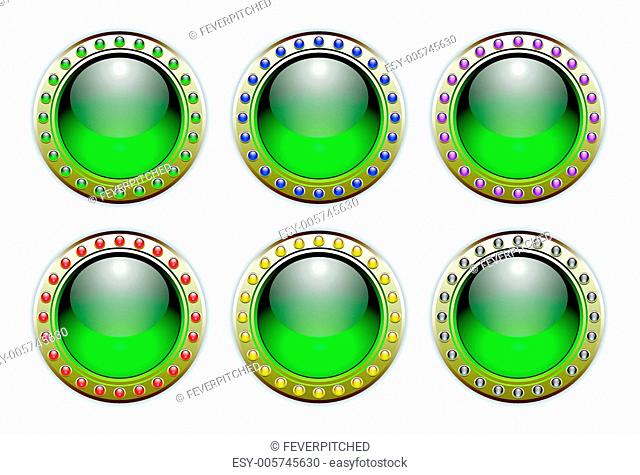 Green Set of 6 Color Combinations Glossy Vector Buttons