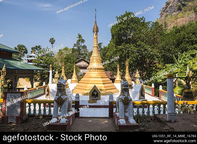 Gold stupa at Mount Zwegabin, Hpa An, Kayin State (Karen State), Myanmar (Burma)