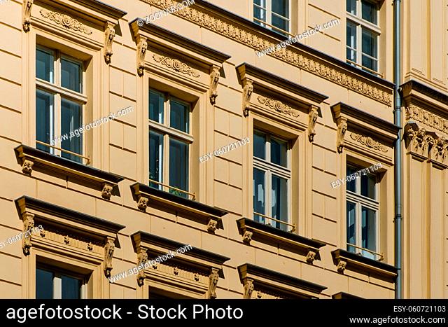 windows on period building facade -restored house, Berlin -