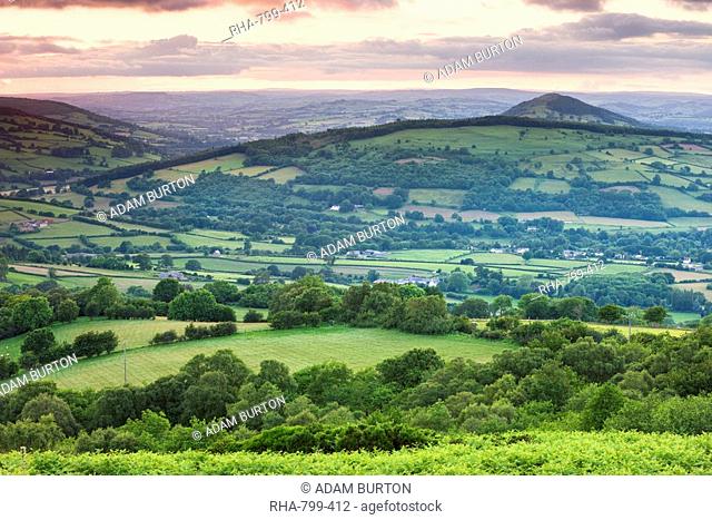 The Usk valley near Llangynidr at sunset, Brecon Beacons National Park, Powys, Wales, United Kingdom, Europe