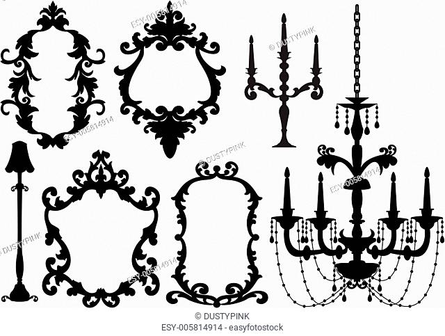 picture frames and chandelier, vector