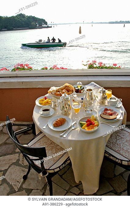 Breakfast in the Hotel Cipriani Terrace. Giudecca island. Venice. Venetia. Italy