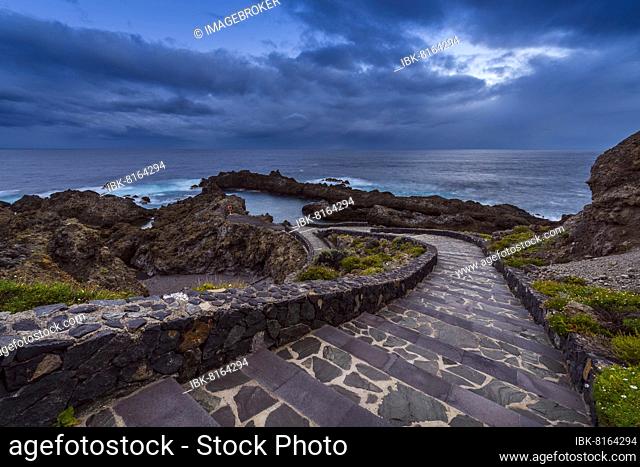 Staircase to natural pool, Charco del Viento, La Guancha, Tenerife, Canary Islands, Spain, Europe