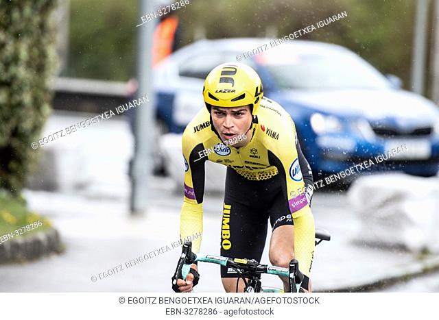Sepp Kuss at Zumarraga, at the first stage of Itzulia, Basque Country Tour. Cycling Time Trial race