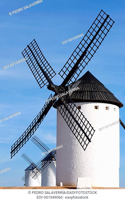 group of traditional windmills in Campo de Criptana, Ciudad Real, Castilla La Mancha, Spain