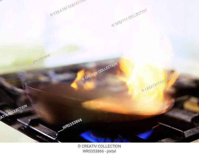 flames from a frying pan